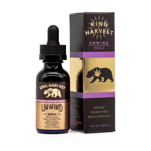 Organic Unwind indica filled in a bottle beside a box